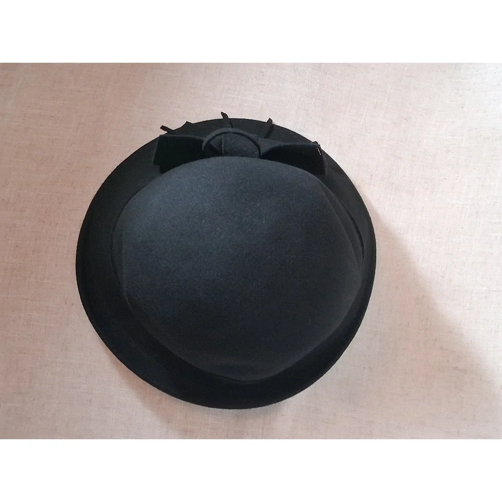Kate Landry Womens Black 100% Wool Cloche Hat with Large Bow Accent DKLAL0825F